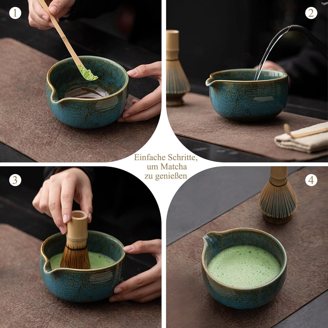 Matcha Set Blau 2-teilig, Matcha Tee Set Blau mit Chawan Matcha-Schale (510 ml) & Keramik-Besenhalte