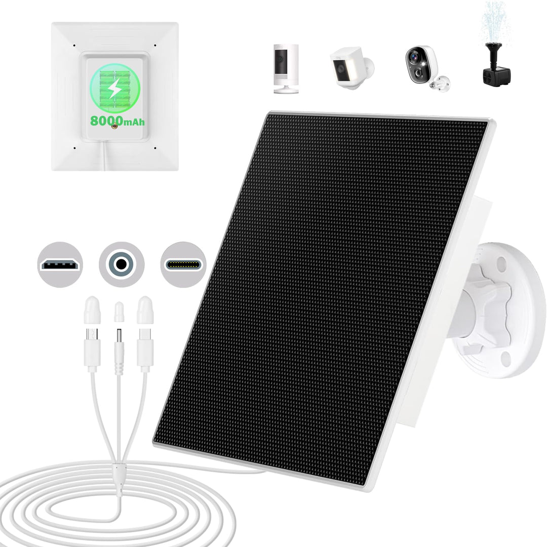 5W/5V Solarpanel mit eingebautem 8000mAh Akku, mit 3m langem 3-in-1-Ladekabel (Micro-USB, Typ-C und