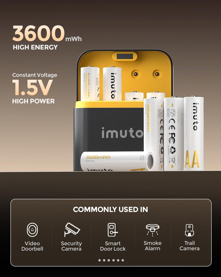 imuto Batterien AA, 8 Stück, Wiederaufladbare Lithium, 1,5V 3600mWh,mit Schwarzem Schnelles Aufladen
