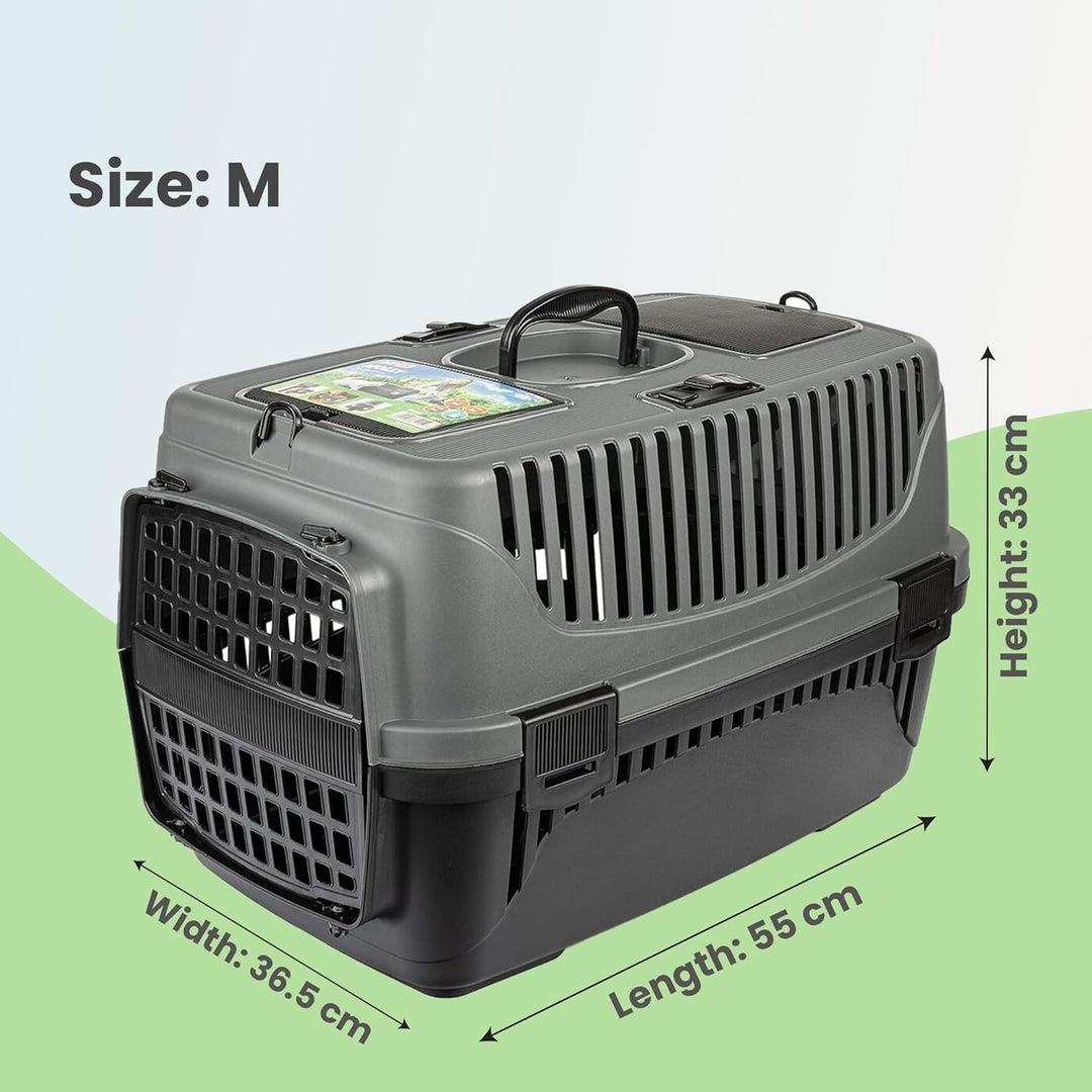 HAPPET Tiertransportbox Molly M Grau & Schwarz 55x36,5x33 cm – Robuste, gut belüftete Transportbox a