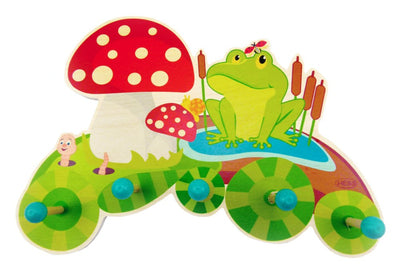 Hess Holzspielzeug 30345 - Garderobe aus Holz, Serie Glückspilz und Frosch, mit 5 Haken, für Kinder,