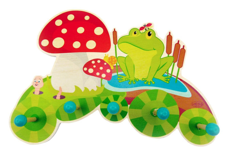 Hess Holzspielzeug 30345 - Garderobe aus Holz, Serie Glückspilz und Frosch, mit 5 Haken, für Kinder,