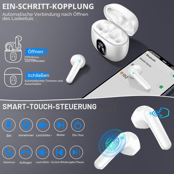 Bluetooth Kopfhörer, Kopfhörer Kabellos Bluetooth 5.4 In Ear kopfhörer bluetooth mit 4 Mic, 50H Kabe