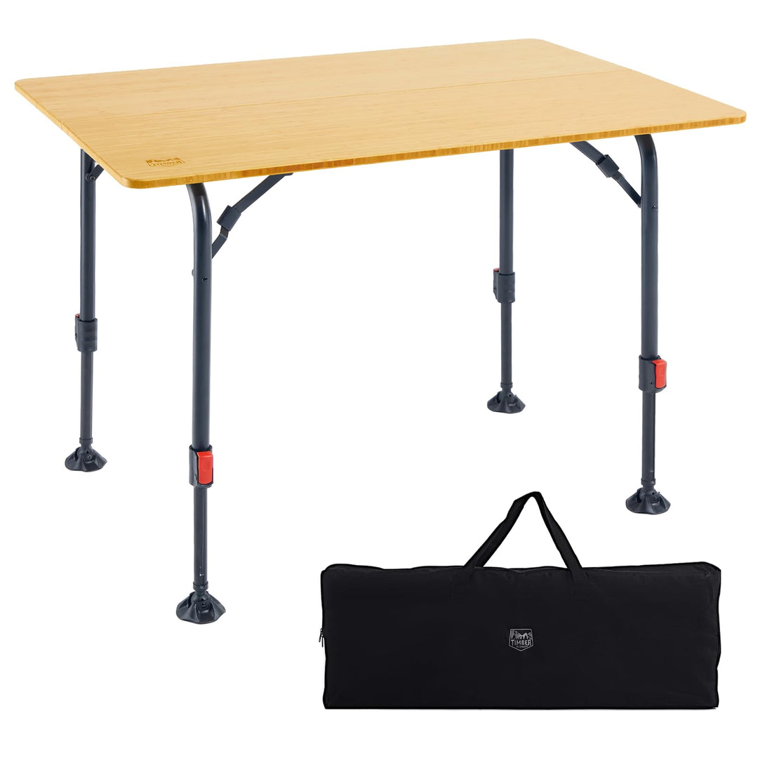 TIMBER RIDGE Campingtisch Klappbar Bambus Klapptisch Höhenverstellbar