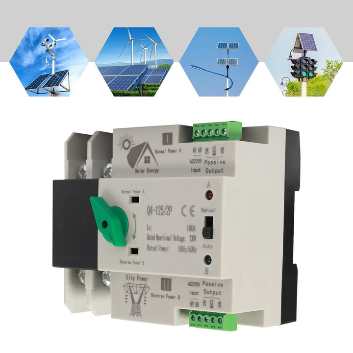 Automatischer Transferschalter Dual Power Übertragungsschalter AC 230V 2P 100A ATS PC Hutschiene Not