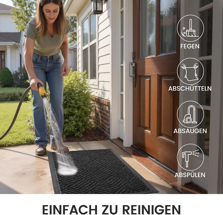 Fussmatte Aussen 43 x 75 cm, Schmutzfangmatte Waschbar Innen, Schwarz Diamant - Schwarz 43 x 75 cm (