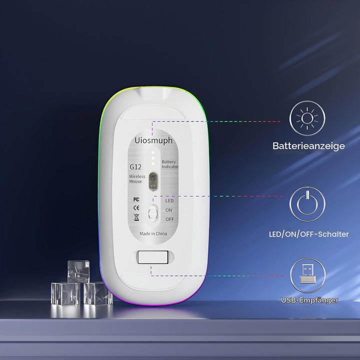 Uiosmuph G12 Maus Kabellos, Leise Wiederaufladbar Wireless Mouse,Blau Blue, Blue