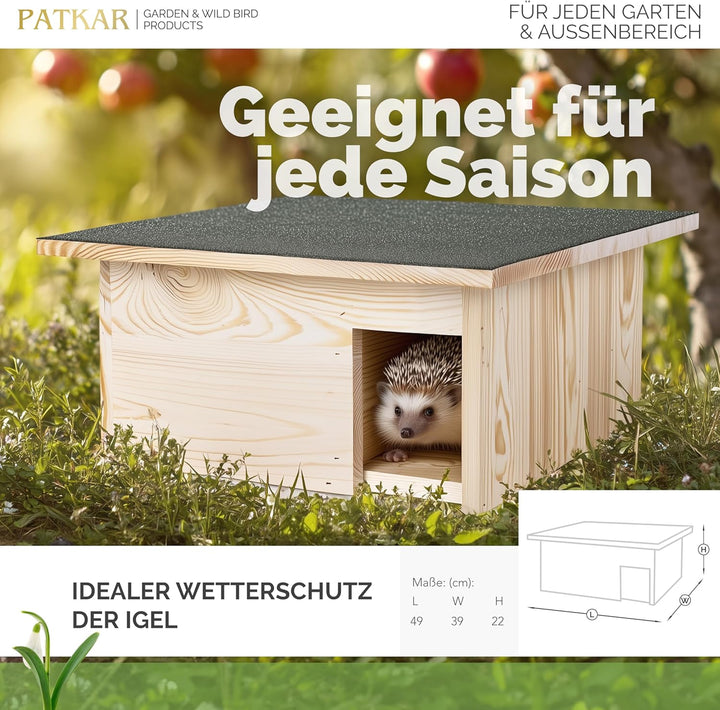 PATKAR Igelhaus Winterfest mit Boden [SCHÜTZT VOR FRESSFEINDEN] - Premium Igelfutterhaus (Made in Eu