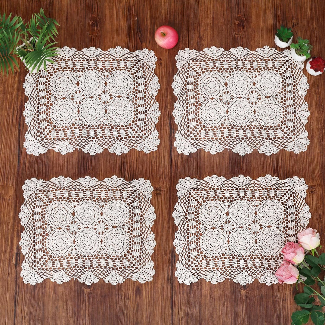 kilofly Handgemachte Häkelarbeit-Baumwollspitze Tischset Deckchen [Set von 4] Beige, Beige