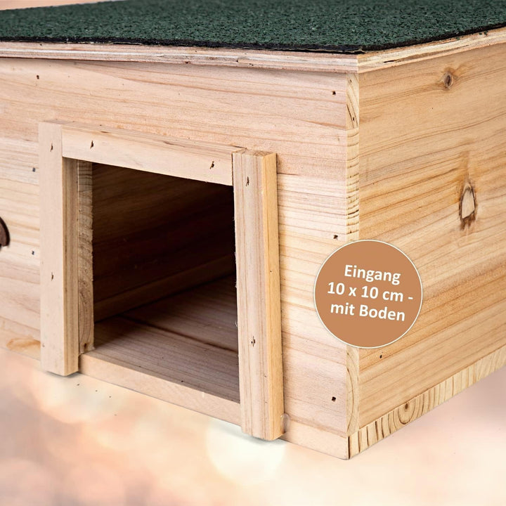 Igelhaus mit Boden aus Holz 37 x 37 x 18 cm - Igelhotel mit Labyrintheingang – Igelfutter Haus Igelh