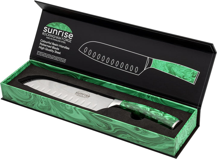 Rockingham Forge Sunrise Collection Emerald smaragd 7” Santokumesser mit hochwertiger Klinge aus X40