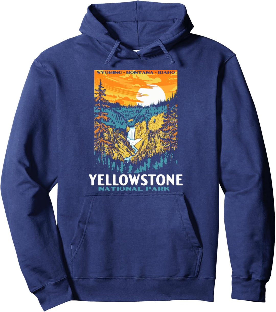 Retro Yellowstone National Park WPA Style Lower Falls Pullover Hoodie