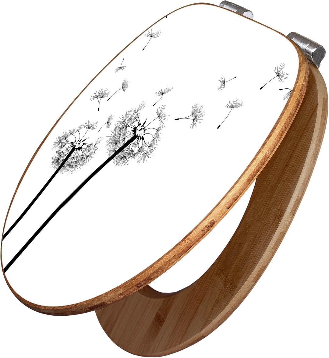 banjado® Design WC Sitz Bambus Absenkautomatik mit Motiv Pusteblume 2 / Toilettendeckel mit Absenkau