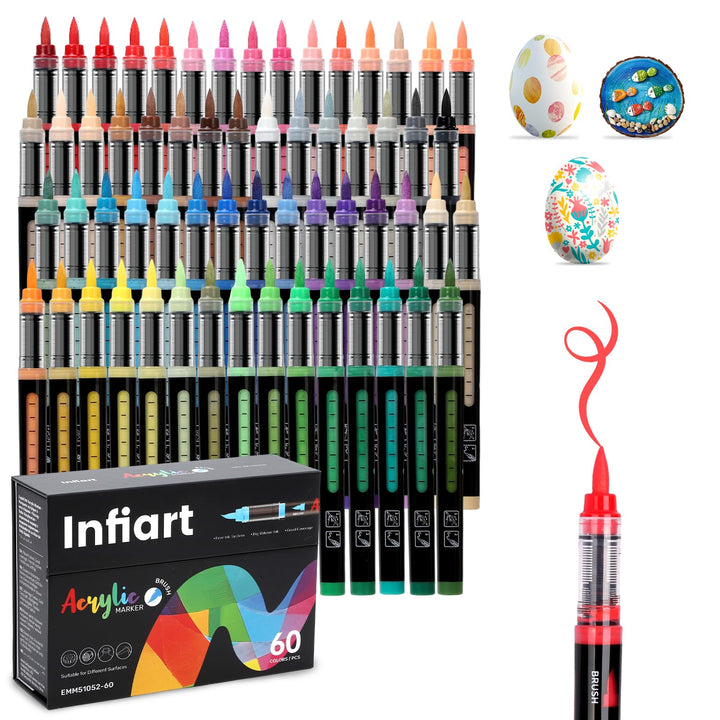Infiart 60 Farben Acryl Farbe Marker Pinsel Spitze Automatische Tinte Steuerung Farbe Stifte Schnell