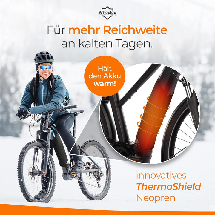 E-Bike Akku Schutzhülle mit Flaschenhalter Öffnung I Ebike Schutz mit Reissverschluss + Tasche I für