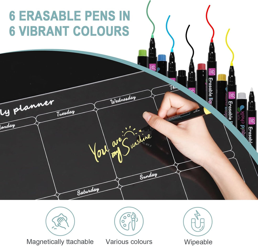 Acrylic Wochenplaner Magnetisch,Wochenplaner abwischbar für Kühlschrank,15.74x11.81 Zoll Wiederverwe