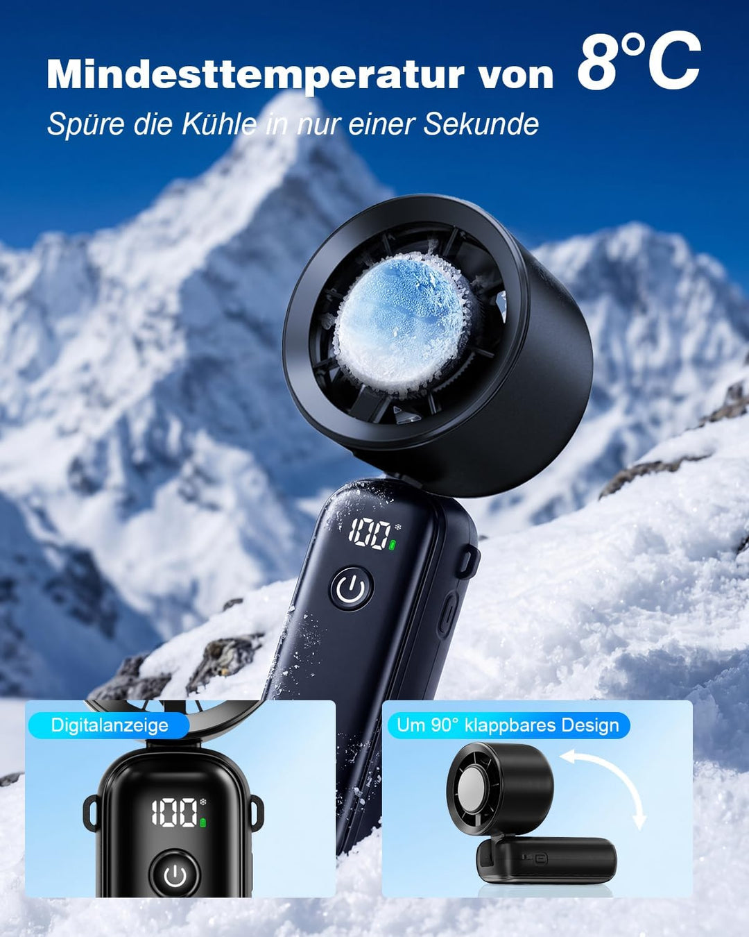 Spopal Handventilator mit Kühlmodus, Tragbarer Mini Ventilator, 15000 U/min | 3-IN-1 Hand/Schreibtis