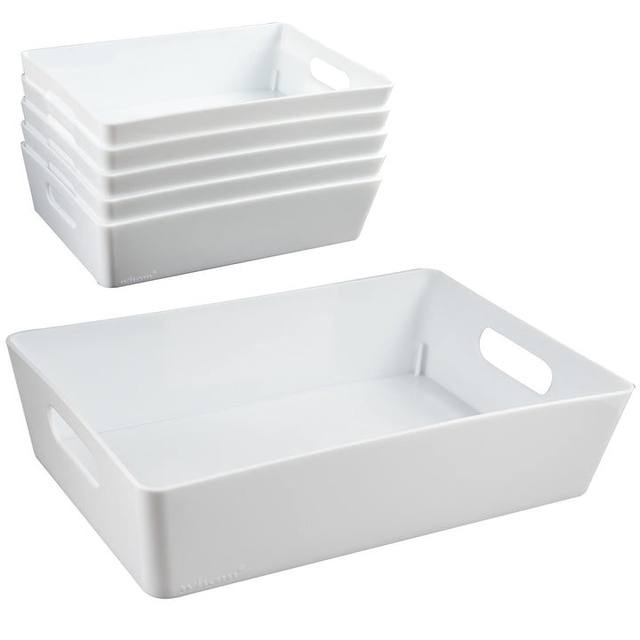 6x Ordnungsboxen - 6 cm hoch - WEIss - 25x17x6cm - 2 Liter - DINA5 - Ordnungskorb - Schubladenorgani