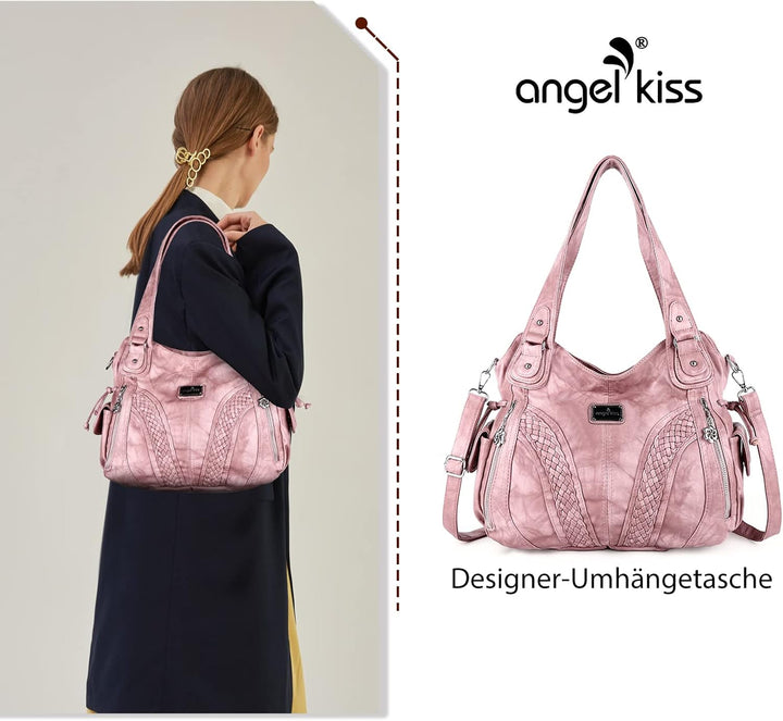 angel kiss Handtasche Damen Schultertasche Multifunktionale Umhängetaschen Wasserdicht PU Veganes Le