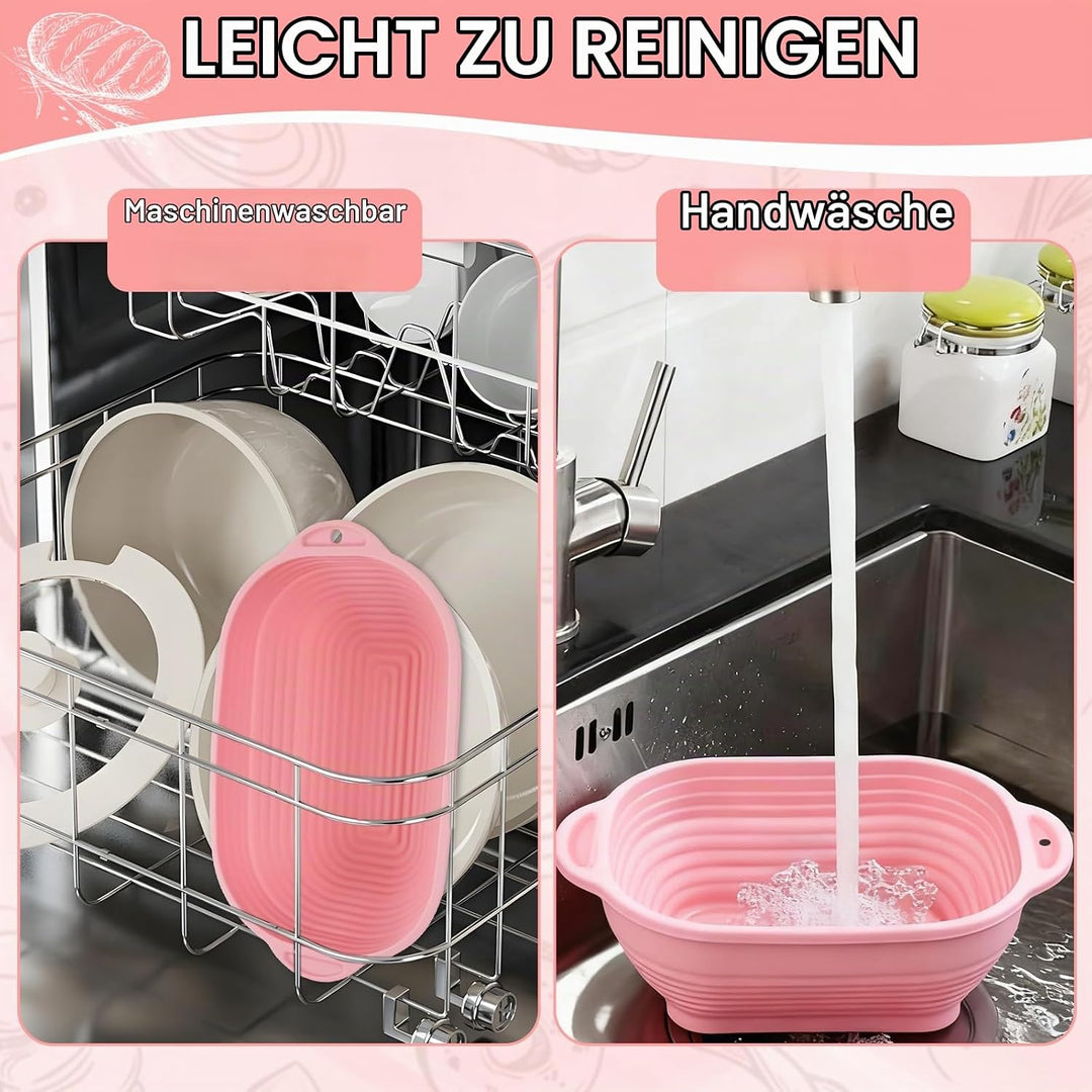 Gärkörbchen Set,Gärkorbaus Hochwertigem Silikon,2 Gärkörbchen Oval aus Silikon mit Silikonbürsten, S