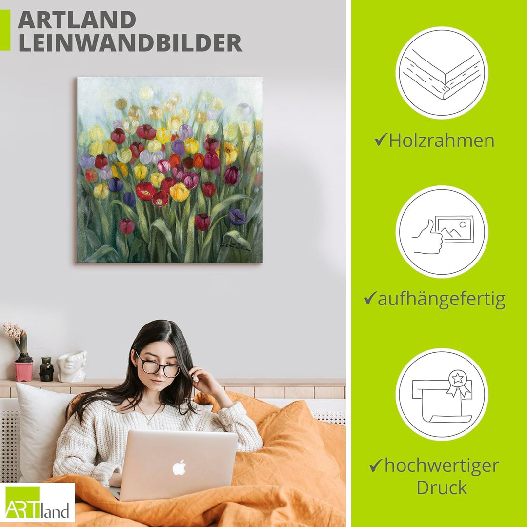 ARTland Leinwandbilder Wandbild Bild auf Leinwand 50 x 50 cm Botanik Blumenwiese Tulpe Malerei Bunt
