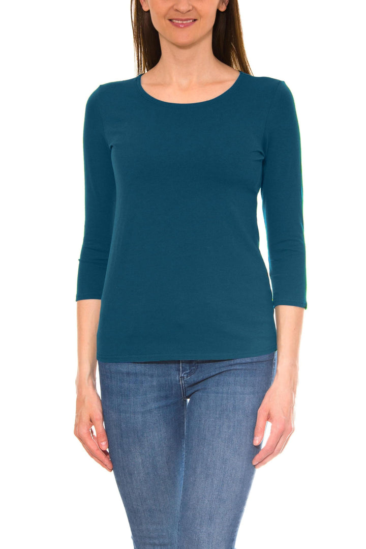 Damen Shirt 3/4 Arm mit Rundhals S Petrolgrün, S Petrolgrün