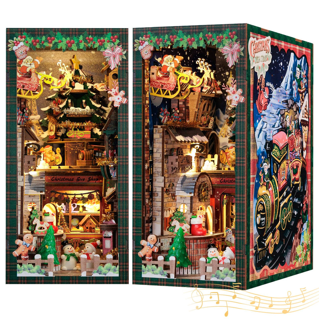 CUTEBEE Book Nook Weihnachten - DIY Miniatur Haus Selber Bauen,Holzkunst Buchstützen, Modell Kits fü