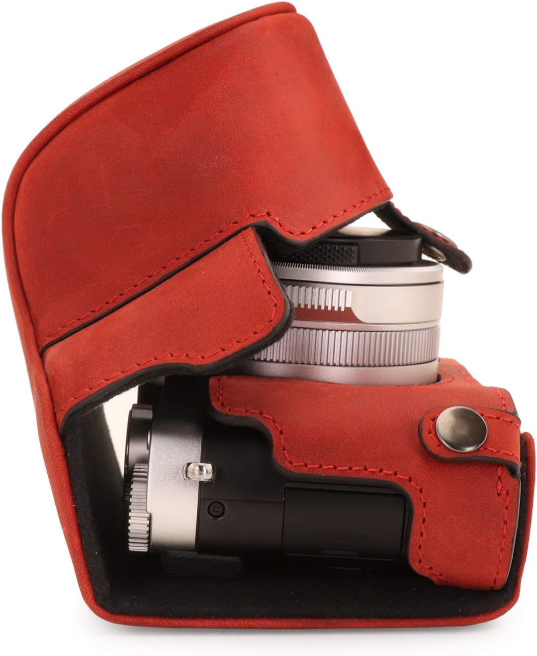 MegaGear MG1699 Ever Ready Kameratasche aus echtem Leder, kompatibel mit Leica D-Lux 7, Rot, Rot