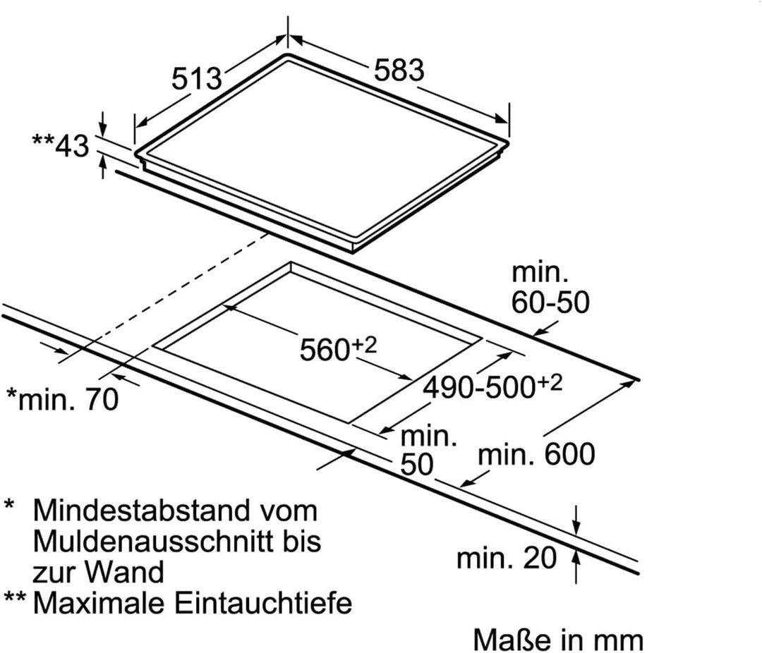 Siemens EA645GE17 iQ100 Kochfeld / 58.3 cm / Bedienung der Kochzonen über die Drehwähler am Einbauhe