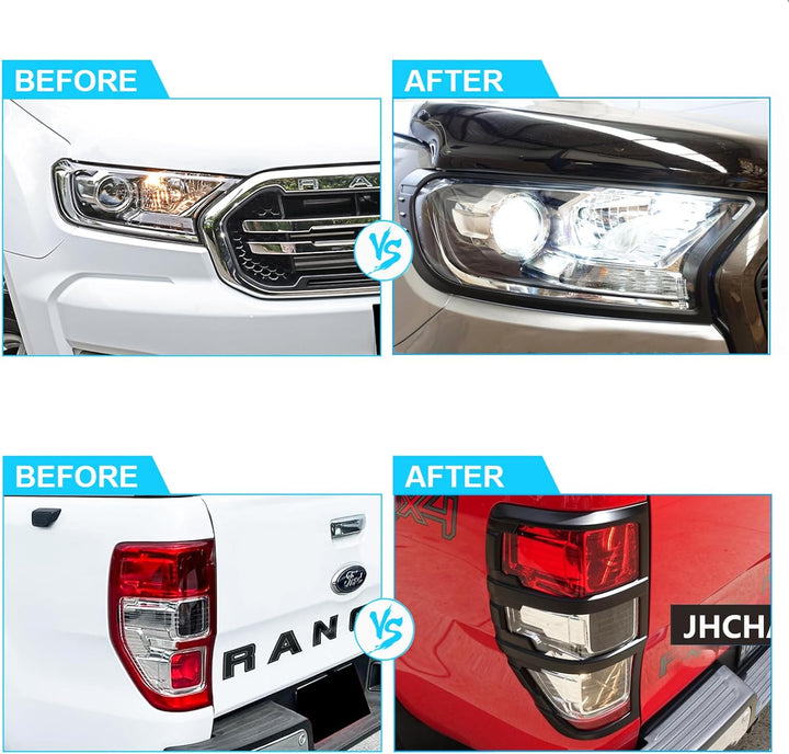 JHCHAN Scheinwerfer Rücklichtabdeckung für Ford Ranger Wildtrak Raptor T7 T8 2015-2022 XL XLT Limite