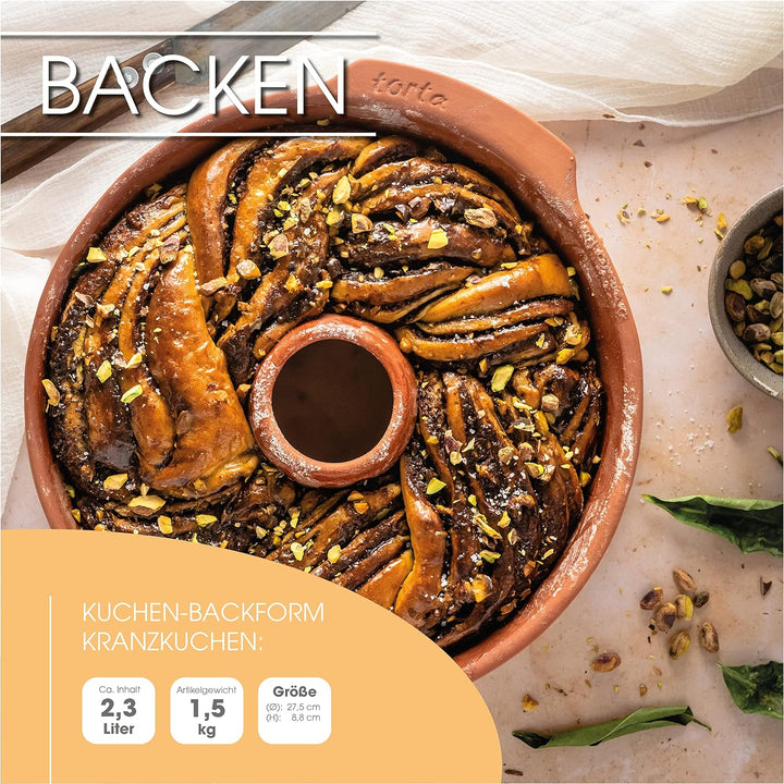 Römertopf Kuchenform Kranz Keramikform aus Naturton Ø 27,5cm 27,5 cm Kranz Form, 27,5 cm Kranz Form