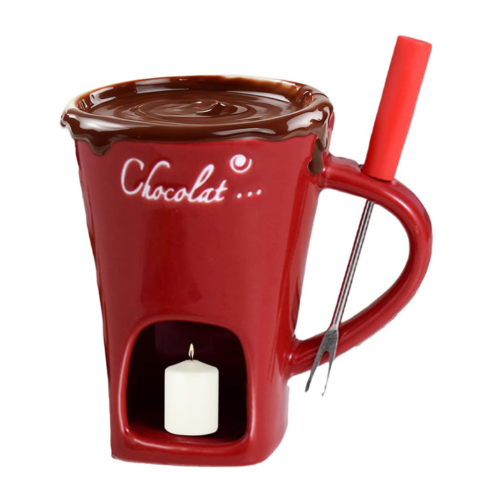 Fondue-Tasse – hitzebeständiger Wärmer mit Gabel zum Schmelzen von Schokolade – zum Eintauchen von B