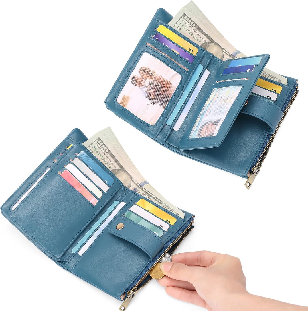 SENDEFN Geldbörsen für Damen Mittelgrosse, Dreifach Faltbare Portemonnaie Damen aus Leder, RFID-bloc