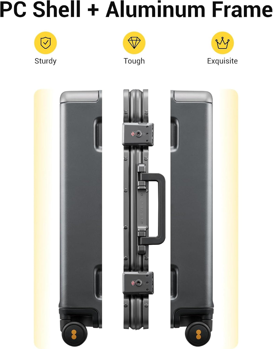 LEVEL8 Koffer, Reisekoffer Aluminium Rahmen, Handgepäck Koffer Cabin Trolley Hartschalen Spinner Mit