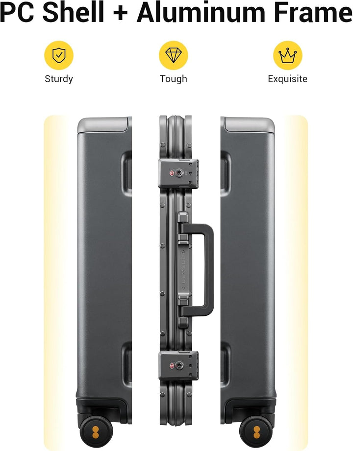 LEVEL8 Koffer, Reisekoffer Aluminium Rahmen, Handgepäck Koffer Cabin Trolley Hartschalen Spinner Mit