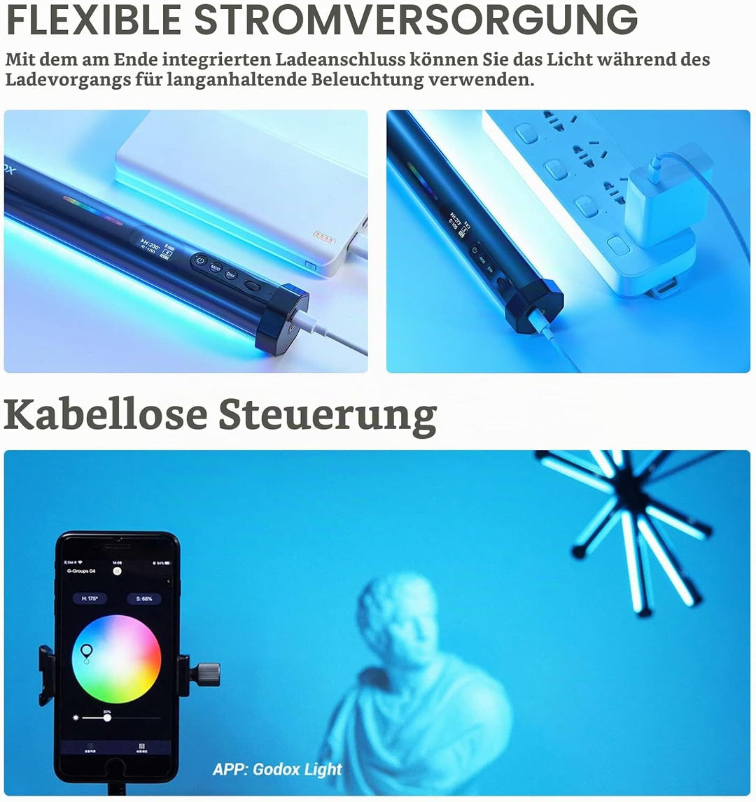 Godox TL30 RGB LED-Licht Stick, CRI 97 und TLCI 99, Tube Light mit RGB/CCT/HSI/FX-Modus, 2700k-6500K