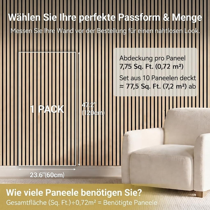 TONOR 10-Pack Akustikpaneele holz, 120 cm x 60 cm – 7,2 m² Wandpaneele 10 Pack Eiche, 10 Pack Eiche