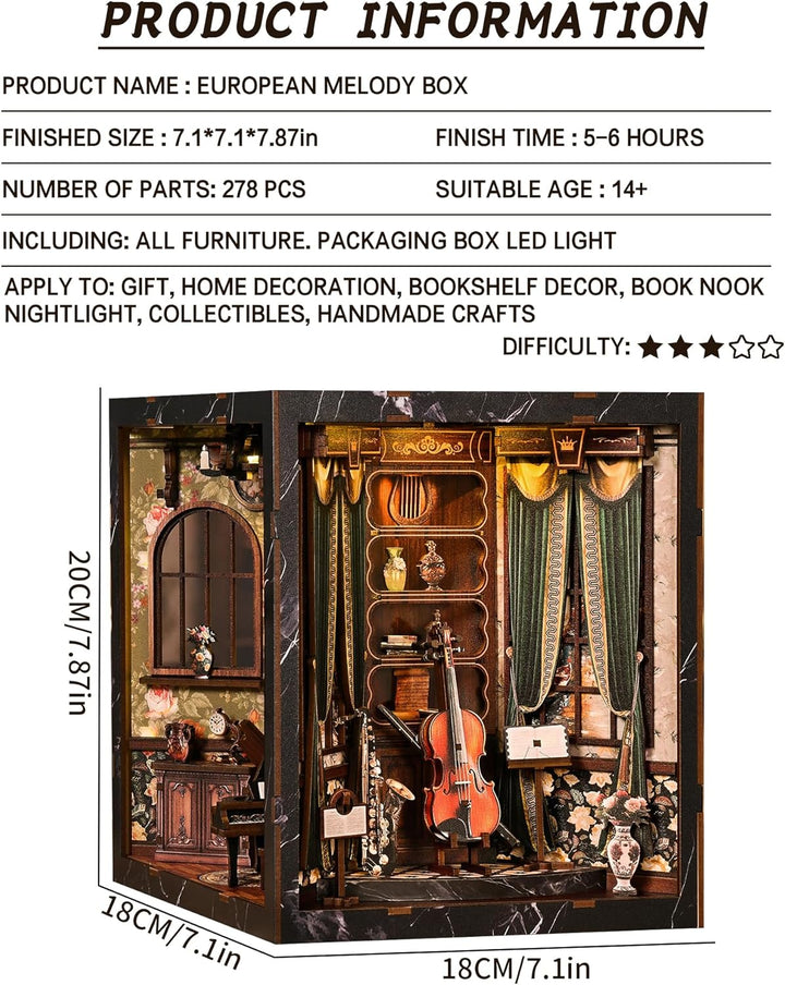 Spilay Miniatur Haus, European Melody Box DIY Miniature House mit LED-Licht, 3D Holz Puppenhaus Bast
