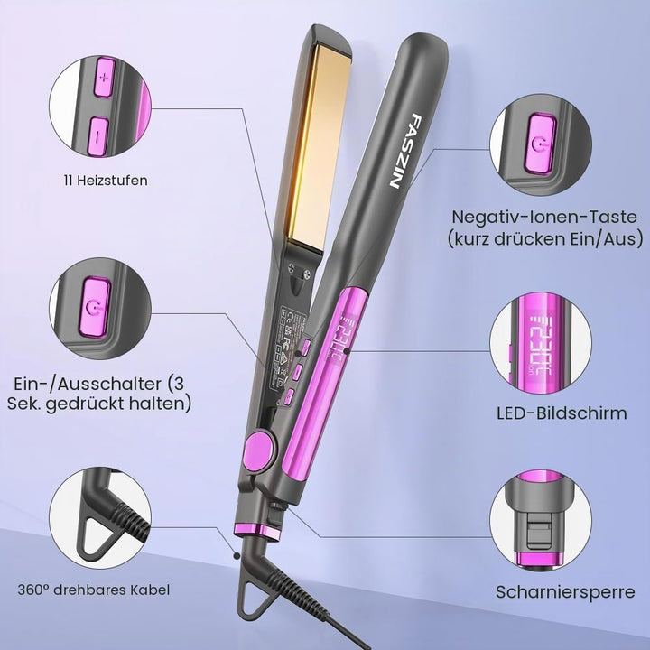 Faszin 2 in 1 Glätteisen Locken und Glätten, Titanplatten Ionen Haarglätter für einen glatten Stil,