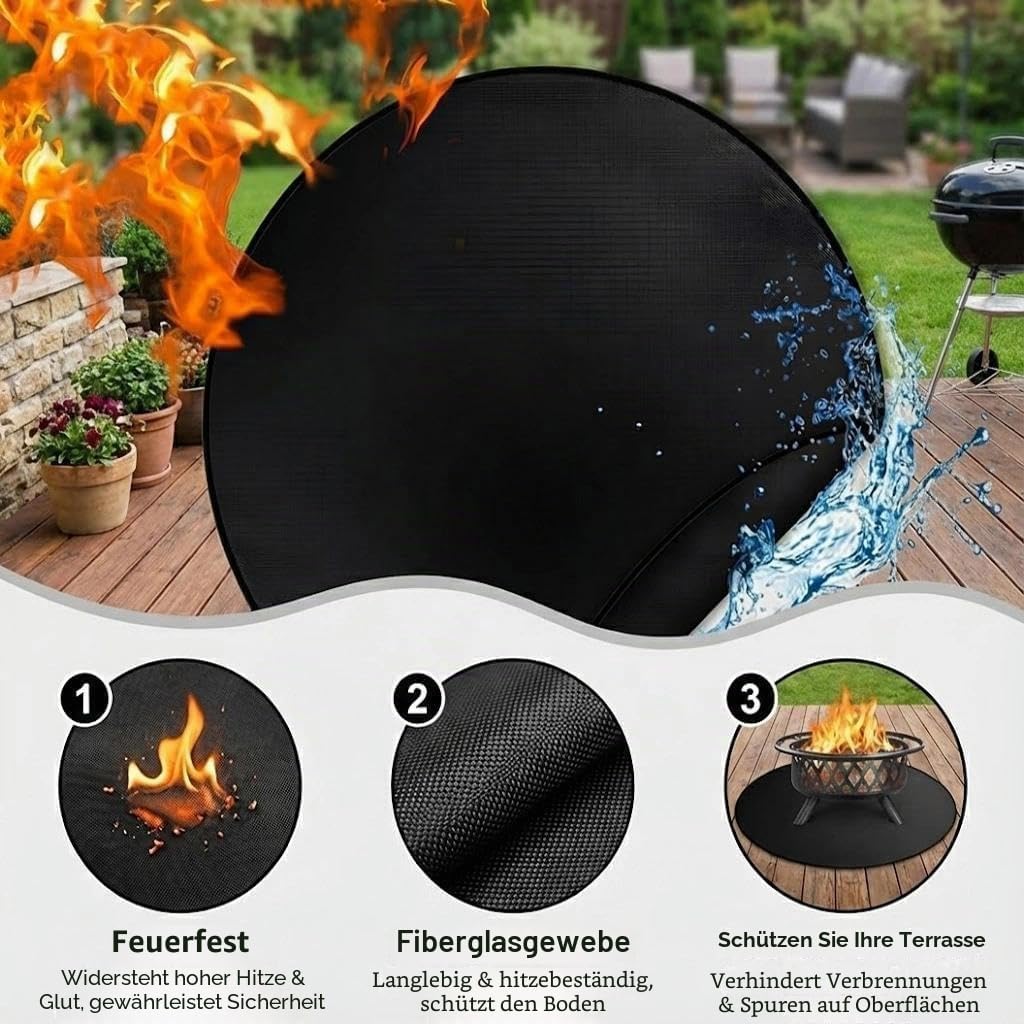 Runde Feuerfeste Grillunterlage 36 Zoll – 3-Schicht Hitzeschutzmatte aus Glasfaser &amp; Aluminium, Wied