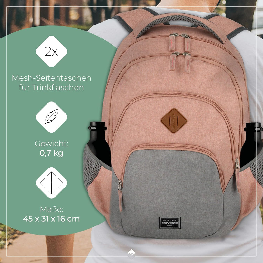 Travelite Handgepäck Rucksack, Laptop Rucksack 15,6 Zoll, BASICS, Daypack, Tagesrucksack mit vielen