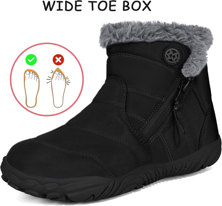 Unisex Kinder Barfussschuhe Winter Stiefel Warm Gefütterte Schneestiefel,Gr.29-39 32 EU Dullschwarz,