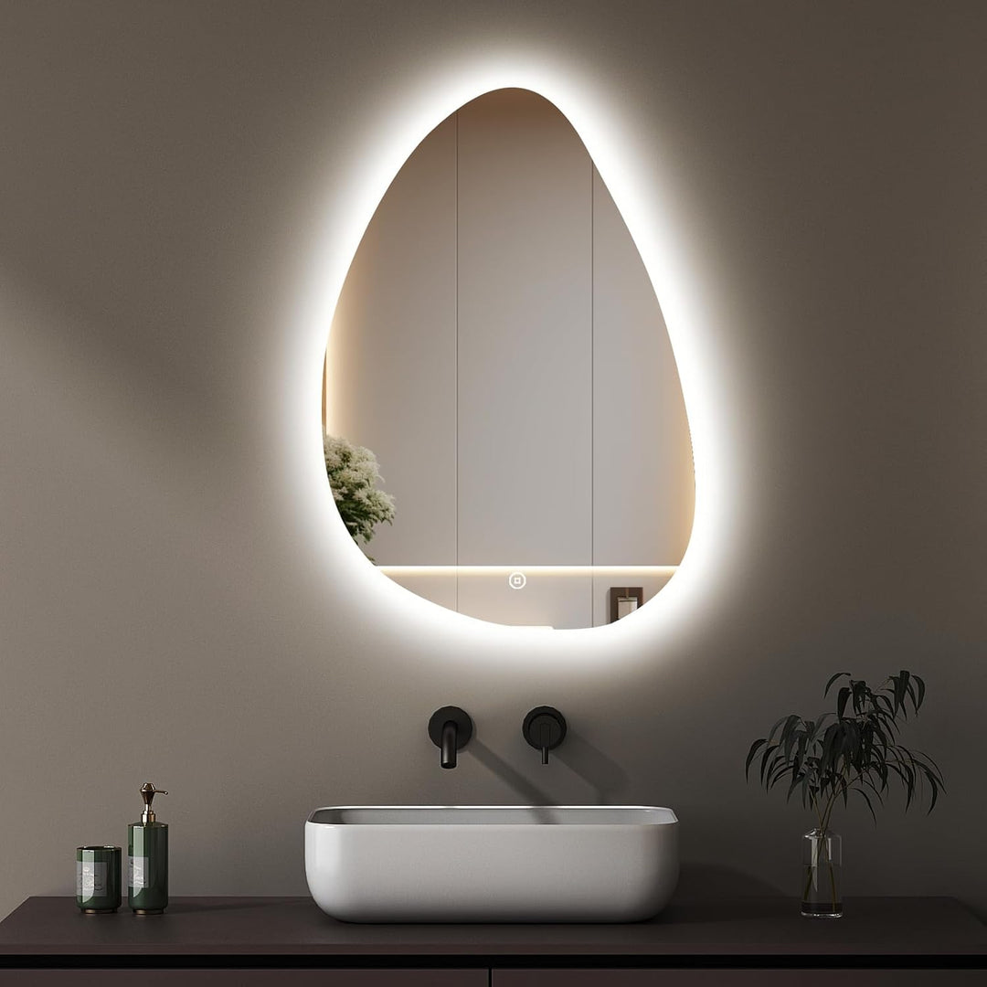 Boromal Asymmetrischer Spiegel mit Beleuchtung 55x80cm Asymmetrischer Badspiegel mit Beleuchtung LED
