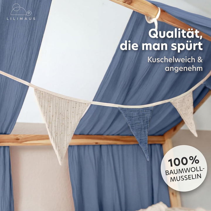 LILIMAUS Sternen Wimpelkette Stoff [mit Goldapplikation in 12 Farben] Wimpelkette Kinderzimmer - 100