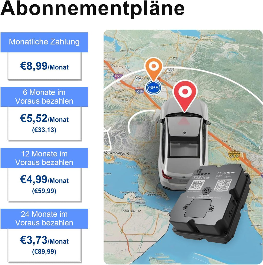 GPS-Tracker für Fahrzeuge, 100% wasserdicht, magnetisch, 4G LTE, Lange Akkulaufzeit 2–7 Monate, unbe