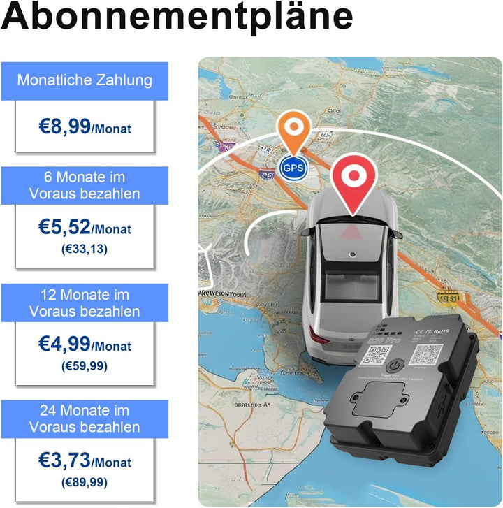 GPS-Tracker für Fahrzeuge, 100% wasserdicht, magnetisch, 4G LTE, Lange Akkulaufzeit 2–7 Monate, unbe