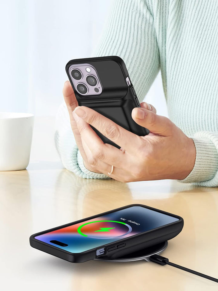 NEWDERY Akkuhülle für iPhone 14 Pro Max/14 Plus 10000mAh Batteriefach Qi Wireless Charging Case, Syn