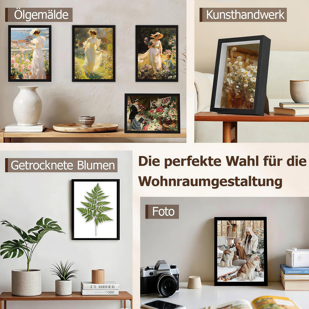 3D Bilderrahmen zum Befüllen 29.7 x 42 cm Bilderrahmen Tief 3D Objektrahmen Hölzern bis 3cm, Tiefer