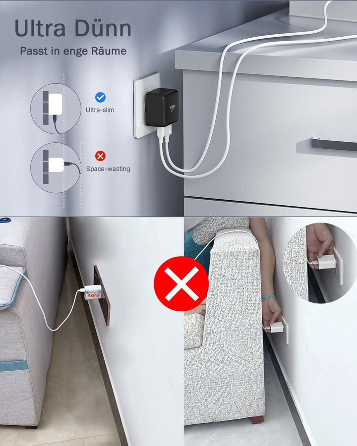 USB Ladegerät, 40W 4-Port USB C Ladegerät iPhone 15 Schnellladeblock USB C Adapter Dual Port PD+QC W