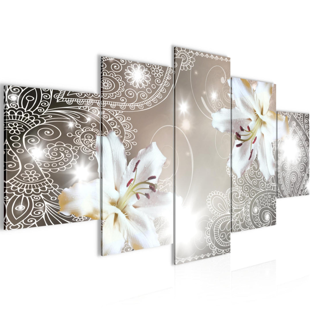 Runa Art Wandbilder Blumen Lilien 5 Teilig Bild auf Vlies Leinwand Deko Wohnzimmer Abstrakt Beige 00